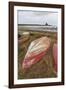 Old Brightly Painted Fishing Boats and Lindisfarne Castle in Winter, Holy Island, Northumberland-Eleanor Scriven-Framed Photographic Print