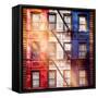 Old Building Facade in the Colors of the American Flag in Times Square - Manhattan - NYC-Philippe Hugonnard-Framed Stretched Canvas