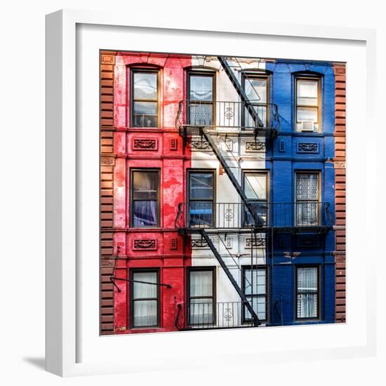 Old Building Facade in the Colors of the American Flag in Times Square - Manhattan - NYC-Philippe Hugonnard-Framed Photographic Print