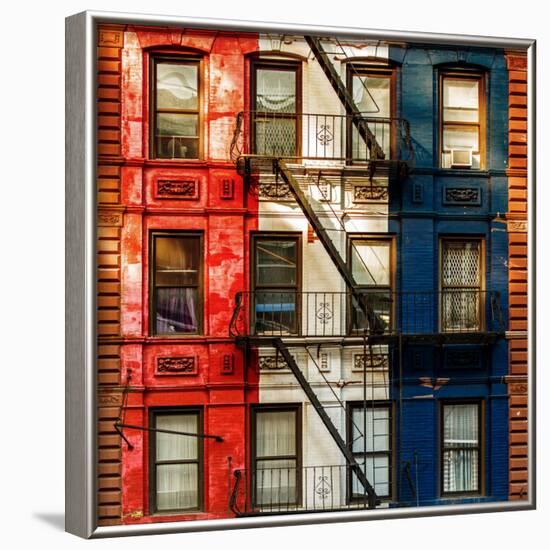 Old Building Facade in the Colors of the American Flag in Times Square - Manhattan - NYC-Philippe Hugonnard-Framed Photographic Print