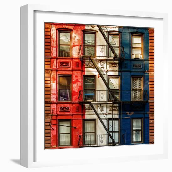 Old Building Facade in the Colors of the American Flag in Times Square - Manhattan - NYC-Philippe Hugonnard-Framed Photographic Print