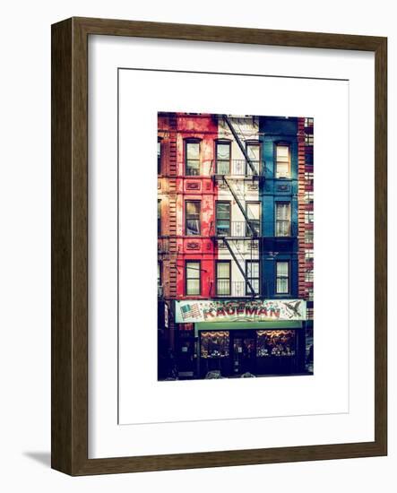 Old Building Facade in the Colors of the American Flag in Times Square - Manhattan - NYC-Philippe Hugonnard-Framed Art Print