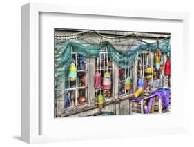 Old building, Netarts, Oregon. Decorated with colorful fishing gear.-Darrell Gulin-Framed Photographic Print