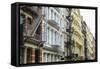 Old buildings and fire escapes in the Cast Iron District of SoHo, Manhattan, New York City, United -Fraser Hall-Framed Stretched Canvas