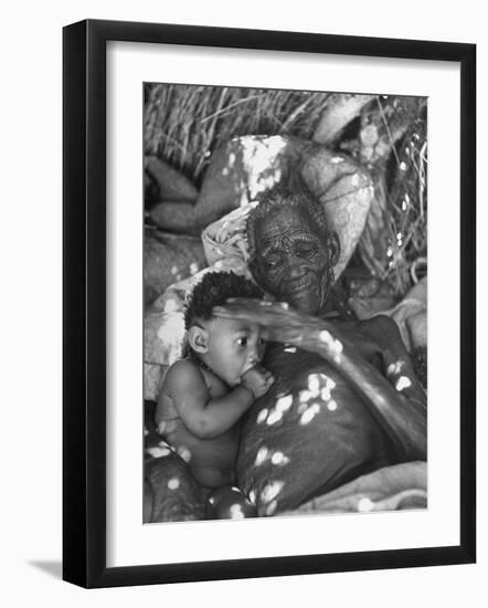 Old Bushman Woman Holding a Baby-null-Framed Photographic Print