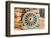 Old Cairo, Cairo, Egypt. Wooden cart wheel and floor tiles in an alley in Cairo.-Emily Wilson-Framed Photographic Print