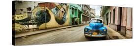 Old Car and a Mural on a Street, Havana, Cuba-null-Stretched Canvas