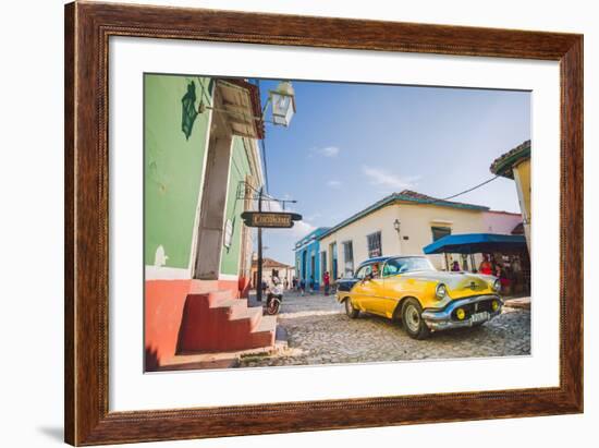 Old Car On Cobblestone Street In Trinidad, Cuba-Erik Kruthoff-Framed Photographic Print