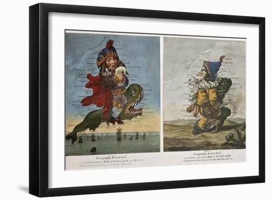 Old Caricature Maps Of England-Wales And Scotland-marzolino-Framed Art Print