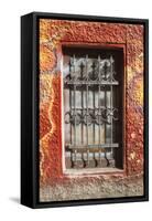 Old cellar window with decorated grid in the Ostertorviertel, Bremen, Germany, Europe-Torsten Krüger-Framed Stretched Canvas