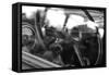 Old Chevrolet Truck's Steering Wheel in Black and White-null-Framed Stretched Canvas