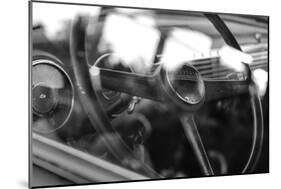Old Chevrolet Truck's Steering Wheel in Black and White-null-Mounted Photo