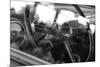 Old Chevrolet Truck's Steering Wheel in Black and White-null-Mounted Photo