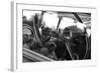 Old Chevrolet Truck's Steering Wheel in Black and White-null-Framed Photo