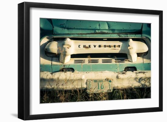 Old Chevy Pickup Sits Broken Down And Rusting In A Farm Field, Rural Idaho, Close To Town Of Driggs-Jay Goodrich-Framed Photographic Print