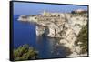 Old citadel and cliffs, interesting rock formations, Bonifacio, Corsica, France, Mediterranean, Eur-Eleanor Scriven-Framed Stretched Canvas