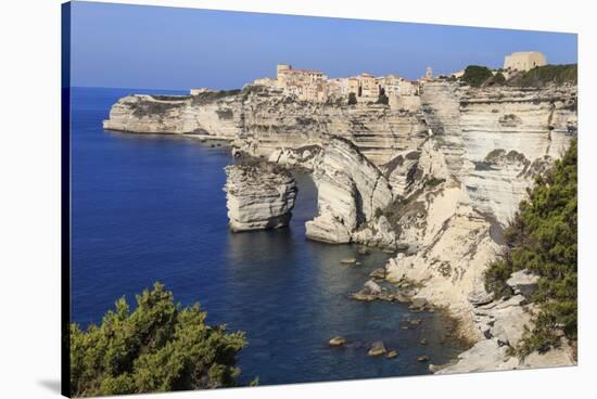 Old citadel and cliffs, interesting rock formations, Bonifacio, Corsica, France, Mediterranean, Eur-Eleanor Scriven-Stretched Canvas