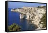 Old citadel and cliffs, interesting rock formations, Bonifacio, Corsica, France, Mediterranean, Eur-Eleanor Scriven-Framed Stretched Canvas