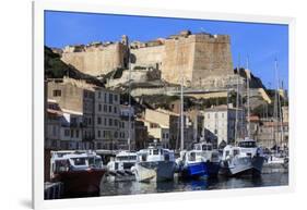 Old citadel view with yachts in the marina, Bonifacio, Corsica, France, Mediterranean, Europe-Eleanor Scriven-Framed Photographic Print