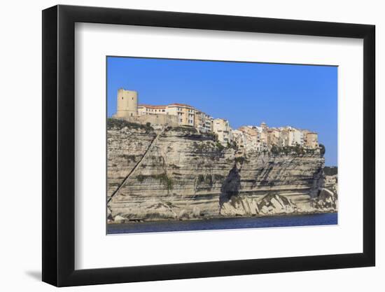 Old citadel, with Aragon steps, atop cliffs, from the sea, Bonifacio, Corsica, France, Mediterranea-Eleanor Scriven-Framed Photographic Print
