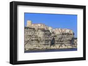 Old citadel, with Aragon steps, atop cliffs, from the sea, Bonifacio, Corsica, France, Mediterranea-Eleanor Scriven-Framed Photographic Print