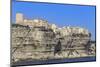 Old citadel, with Aragon steps, atop cliffs, from the sea, Bonifacio, Corsica, France, Mediterranea-Eleanor Scriven-Mounted Photographic Print