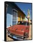 Old Classic Chevy on Cobblestone Street of Trinidad, Cuba-Bill Bachmann-Framed Stretched Canvas