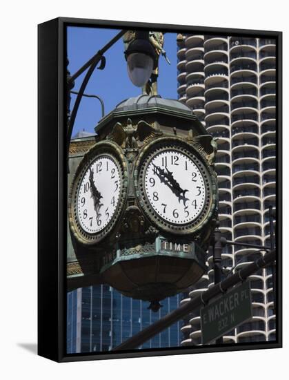 Old Clock, 33 East Wacker Drive, Formerly known as the Jewelery Building, Chicago, Illinois, USA-Amanda Hall-Framed Stretched Canvas