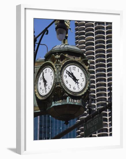 Old Clock, 33 East Wacker Drive, Formerly known as the Jewelery Building, Chicago, Illinois, USA-Amanda Hall-Framed Photographic Print