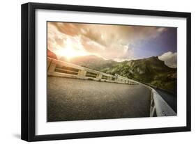 Old Cobblestone Road Against Moody Sky at Sunset, Northern Italy-null-Framed Photographic Print