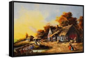 Old Country Village Graffiti-null-Framed Stretched Canvas