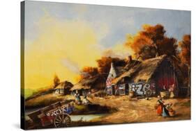 Old Country Village Graffiti-null-Stretched Canvas