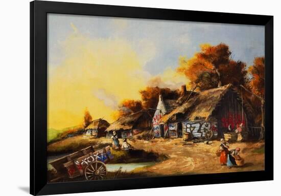 Old Country Village Graffiti-null-Framed Poster