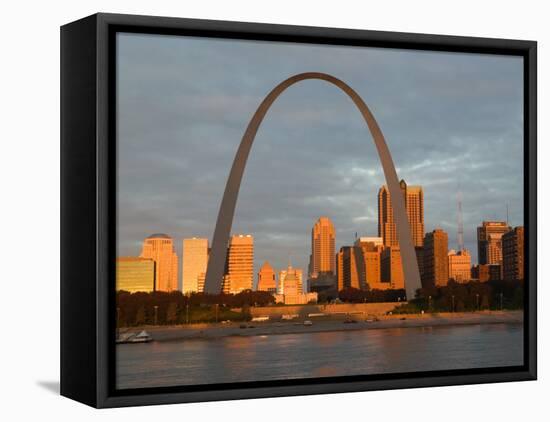 Old Courthouse and Gateway Arch Area along Mississippi River, St. Louis, Missouri, USA-Walter Bibikow-Framed Stretched Canvas