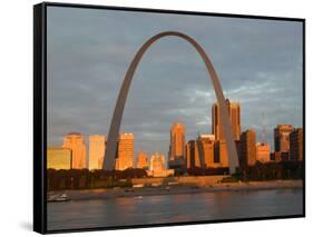 Old Courthouse and Gateway Arch Area along Mississippi River, St. Louis, Missouri, USA-Walter Bibikow-Framed Stretched Canvas