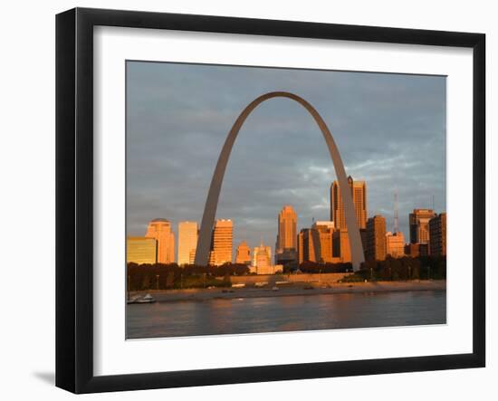 Old Courthouse and Gateway Arch Area along Mississippi River, St. Louis, Missouri, USA-Walter Bibikow-Framed Premium Photographic Print