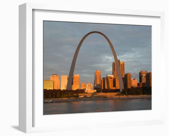 Old Courthouse and Gateway Arch Area along Mississippi River, St. Louis, Missouri, USA-Walter Bibikow-Framed Premium Photographic Print