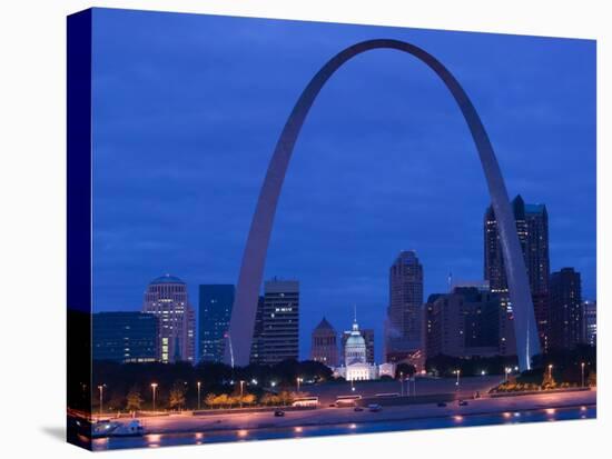 Old Courthouse and Gateway Arch Area along Mississippi River, St. Louis, Missouri, USA-Walter Bibikow-Stretched Canvas