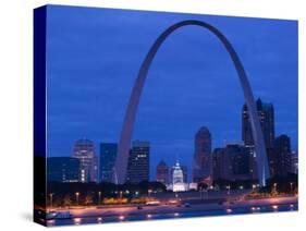 Old Courthouse and Gateway Arch Area along Mississippi River, St. Louis, Missouri, USA-Walter Bibikow-Stretched Canvas