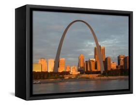 Old Courthouse and Gateway Arch Area along Mississippi River, St. Louis, Missouri, USA-Walter Bibikow-Framed Stretched Canvas