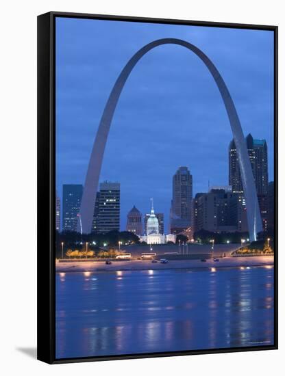 Old Courthouse and Gateway Arch, St. Louis, Missouri, USA-Walter Bibikow-Framed Stretched Canvas