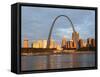 Old Courthouse and Gateway Arch, St. Louis, Missouri, USA-Walter Bibikow-Framed Stretched Canvas