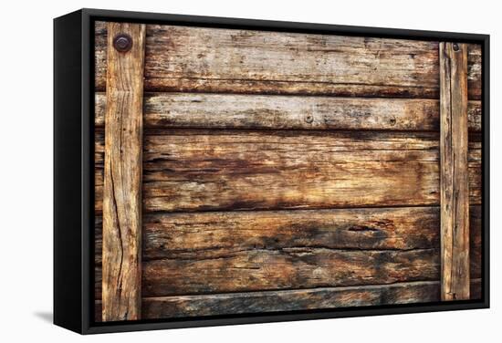 Old Dirty Wood Broad Panel Used as Grunge Textured Background Backdrop and Nature Bark Wooden Wall-khunaspix-Framed Stretched Canvas