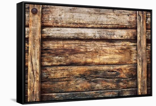 Old Dirty Wood Broad Panel Used as Grunge Textured Background Backdrop and Nature Bark Wooden Wall-khunaspix-Framed Stretched Canvas