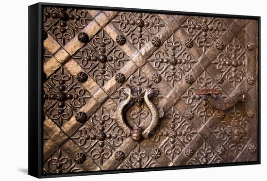 Old Door with Ornament in Royal Wawel Castle, Kracow, Poland.-De Visu-Framed Stretched Canvas