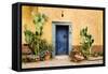 Old Doorway Surrounded by Cactus Plants and Stucco Wall.-BCFC-Framed Stretched Canvas