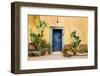 Old Doorway Surrounded by Cactus Plants and Stucco Wall.-BCFC-Framed Premium Photographic Print