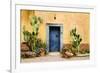 Old Doorway Surrounded by Cactus Plants and Stucco Wall.-BCFC-Framed Photographic Print