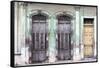 Old doorways and windows, covered by intricate metal gates, Cienfuegos, Cuba-Ed Hasler-Framed Stretched Canvas