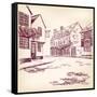 Old English Street Hand Drawn-VladisChern-Framed Stretched Canvas